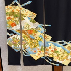 鶴柄、着物リメイク暖簾、横〜120–丈〜124!
