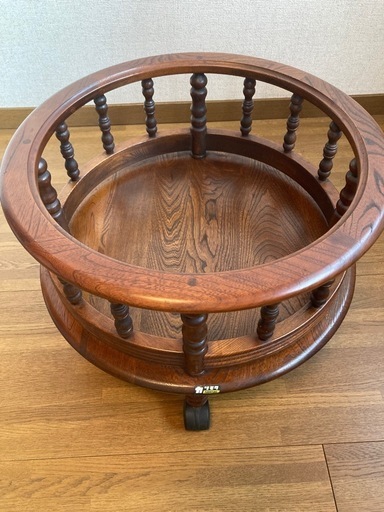 【カリモク家具】天然木 プランター ワゴン キャスター付き 円形 花台