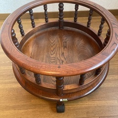 【カリモク家具】天然木 プランター ワゴン キャスター付き 円形 花台