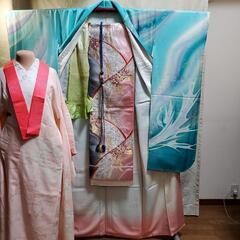 振り袖７点セット(66)　長襦袢　袋帯　小物　セルリアンブルー　孔雀　成人式の画像