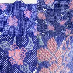 浴衣 絞り 絞り浴衣 青紫色ｘピンク色 ぼかし染め アジサイ模様 仕立て上がり 夏物 女性用ゆかた 綿100% レディース 夏祭り 花火大会 団扇 身丈158cm 【キモノオフ野々市若松店】の画像