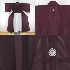 夏着物 色無地 絽 広衿 正絹 胴抜き仕立て 小豆色 一つ紋 丸に木瓜紋 夏用 仕立て上がり 身丈150cm 【キモノオフ野々市若松店】の画像