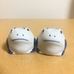 浮陶器 カエル 染付 2点セットの画像
