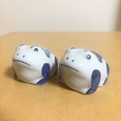 浮陶器 カエル 染付 2点セット
