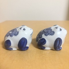 浮陶器 カエル 染付 2点セットの画像