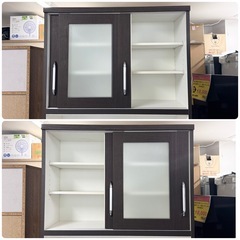 【超美品‼️】ニトリ 89cm幅キッチンボード 食器棚 収納家具 木目調ダークブラウン♪の画像