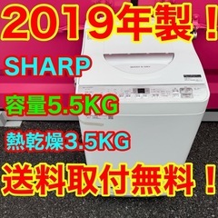 T019★2019年製★SHARP　洗濯機　5.5KG 熱乾燥3...