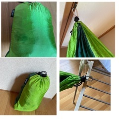 キャンプ用品★緑と黄緑のハンモックの画像