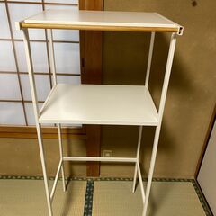 【決まりました】スチール製2段棚 WHITE　タオル掛けあり