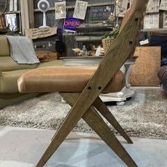 C26★関家具★クラッシュゲート Easy Life ゼットチェア キャメル W46cm リサイクルレザー 肘なし 椅子 イスの画像