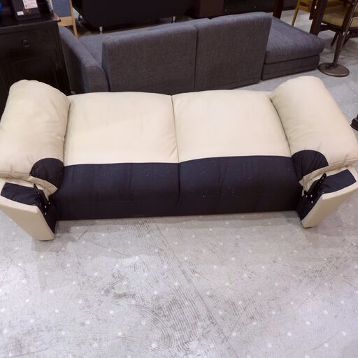 2人掛け ワイドソファ ふたり掛け ラブソファ ベージュ系 レザー 【モノ市場東海店】 130