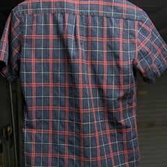半袖チェックシャツ　赤　紺の画像