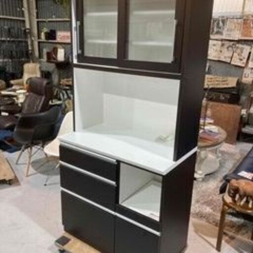 C26★NITORI ニトリ★キッチンボード W89.5cm ブラック 食器棚 レンジボード シンプル ダイニング キッチン収納