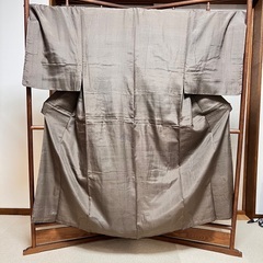 美品 大島 男性用 着物 薄茶 紺色 身長165cm前後