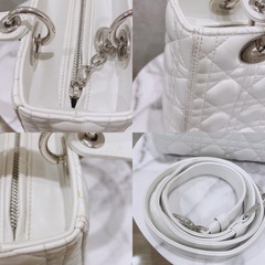 【美品】レディディオール ミディアム カナージュ ラムスキン シルバー金具 ホワイト②の画像