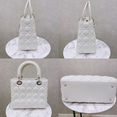 【美品】レディディオール ミディアム カナージュ ラムスキン シルバー金具 ホワイト②の画像