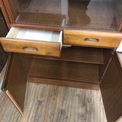 [ジャングルジャングル広陵店]　食器棚　ガラス扉　OAK　ブラウンの画像