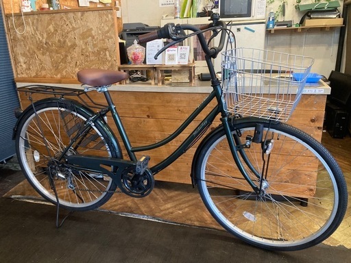 【前後タイヤ・チューブ新品！】ダイナモライト　6段変速　26インチ自転車　モスグリーン