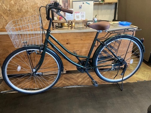 【前後タイヤ・チューブ新品！】ダイナモライト　6段変速　26インチ自転車　モスグリーン