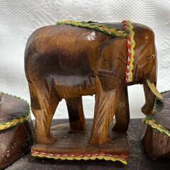 【良品】木彫り ゾウの親子セット インテリア置物の画像