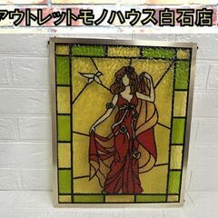 ステンドグラス風 女性図 壁掛け 薔薇 色ガラス 硝子 約43×...