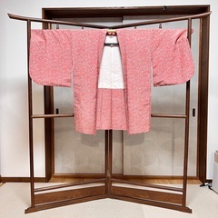 美品 着物 羽織 桃色 ちりめん風 葉柄 ハート柄 かわいいの画像
