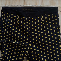 ZARA BASIC 紺 黄 コットン ロングパンツ 水玉 ネイビー 　XSサイズ の画像