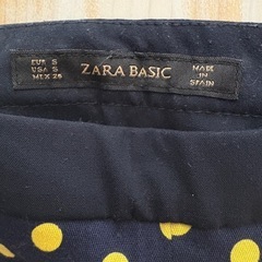 ZARA BASIC 紺 黄 コットン ロングパンツ 水玉 ネイビー 　XSサイズ の画像