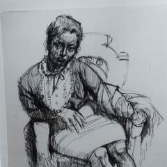 額入り複製画 小磯良平 「椅子に座る女性」 アート 絵画 インテリア モノクローム　/TJ-2474 2F南の画像