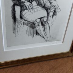 額入り複製画 小磯良平 「椅子に座る女性」 アート 絵画 インテリア モノクローム　/TJ-2474 2F南の画像