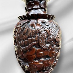 中国美術 木彫 花器 置物 オブジェ 彫刻 アジアン 木製花瓶 インテリア の画像