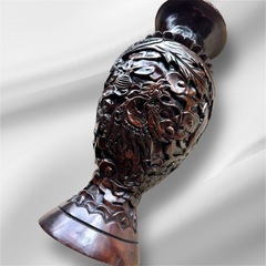 中国美術 木彫 花器 置物 オブジェ 彫刻 アジアン 木製花瓶 インテリア の画像