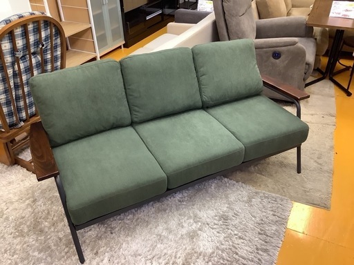 【リサイクルサービス八光】幅164㎝　コーデュロイ ３人掛け　ソファ グリーン