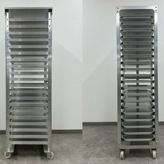 SNT683 中古厨房 業務用 店舗什器 オープン アルミ ラック カート パン 20段 キャスター パンラック トレイ付きの画像
