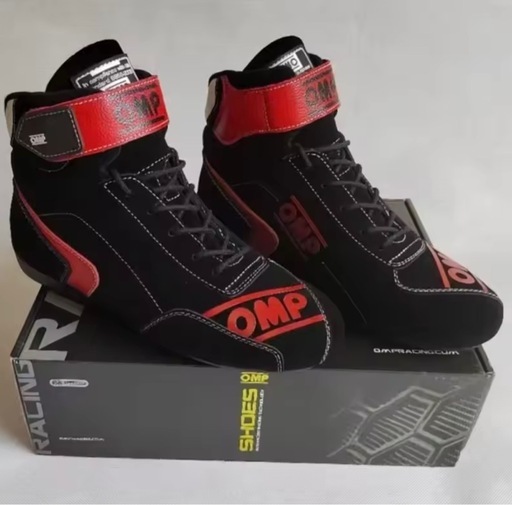 05 新品 OMP レーシングシューズ F1 カート用レーシングシューズ ミドルハイカートドリフトレーシングシューズ 耐燃性 ブラック/レッド