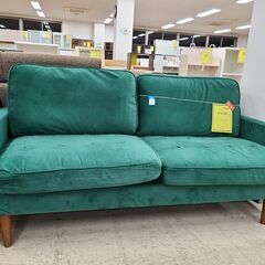 J9892　2人掛けカウチソファ　グリーン　クリーニング済み【リ...