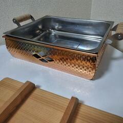 美品　おでん銅鍋両手鍋 蓋付き 約25×30㎝ 大サイズと京都たち吉取り皿5客 タチキチの画像