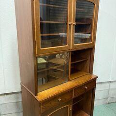 ECHO エコー 木製 食器棚 水屋 収納棚 幅92cm×奥行45cm×高さ180cmの画像