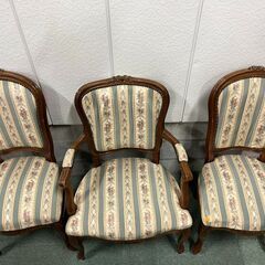 ダイニングチェア 3脚セット 猫脚 鋲打ち アンティーク調 レトロ インテリア 幅49cm×奥行55cm×高さ95cm（座高48cm）の画像