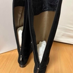 定価3万円【GINZA kanematsu/銀座カネマツ】高級本革女性靴　スエードロングブーツ　ブラック　24.0の画像
