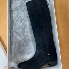 定価3万円【GINZA kanematsu/銀座カネマツ】高級本革女性靴　スエードロングブーツ　ブラック　24.0の画像