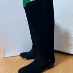 定価3万円【GINZA kanematsu/銀座カネマツ】高級本革女性靴　スエードロングブーツ　ブラック　24.0の画像