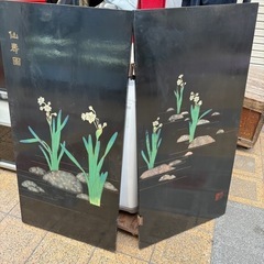 衝立　屏風　仕切り　２枚折り　仙寿図の画像