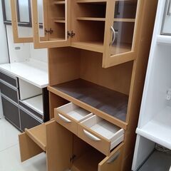 ★ジモティ割あり★  レンジボード ナチュラルブラウン H180×D44×W93 クリーニング済み HJ6908の画像