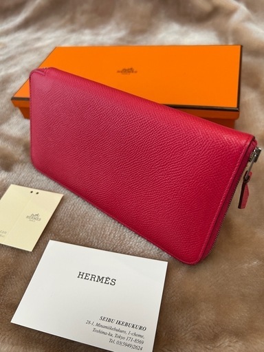 エルメスアザップロングファスナー付き長財布ラウンドファスナー長財布レディース赤色 HERMESロングウォレットマゼンタピンク桃色