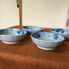 昭和？【未使用品】4個 中鉢 皿 鶴 裏印 15×15×高さ5㎝ 器 和食器 工芸品の画像