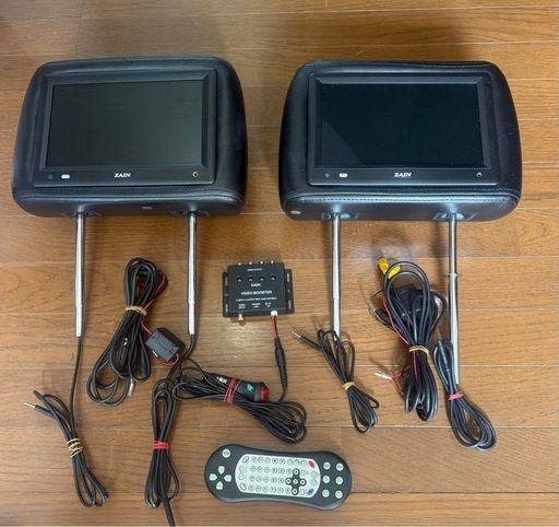 ZAIN ヘッドレストモニター 2個セット ブラック　９インチ大画面 ビデオ分配器付き　リモコンおまけ　シャフト付き装着済