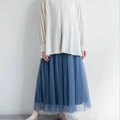 【新品未使用】チュールプリーツスカート　プリーツスカート チュール ブルー M の画像