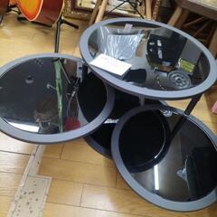 ミッドセンチュリー　4段　ラウンドテーブル　ガラス