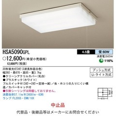 シーリングライト•蛍光灯照明器具（68cm x 39.5cm x 9cm）の画像